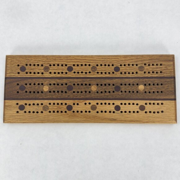 Handcrafted Inlaid Wood Cribbage Board 3 Tracks Solid Wood Elegant Smooth 11" - Picture 1 of 5